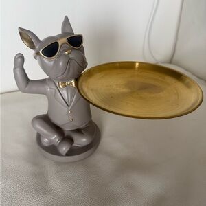 Bulldog Figurine Jewelry Dish - Gray & Gold